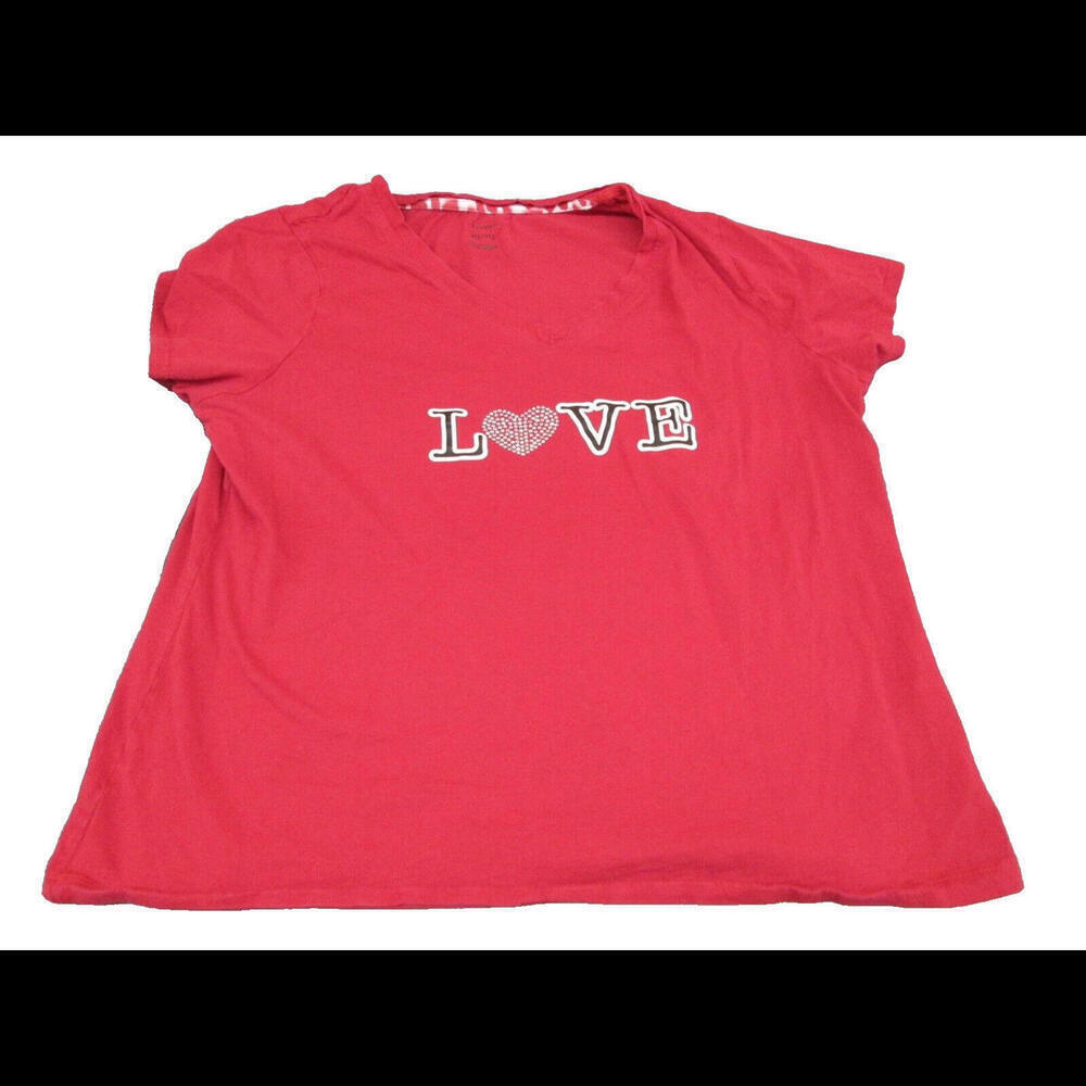 George Womens Red LOVE Pajama PJ Top Short Sleeve T Shirt Size XL​​​